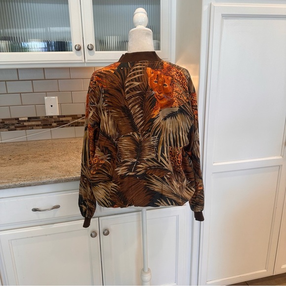 Vintage Silk Animal Print Bomber Jacket by Atlantic Beach Zip Front - Picture 4 of 8